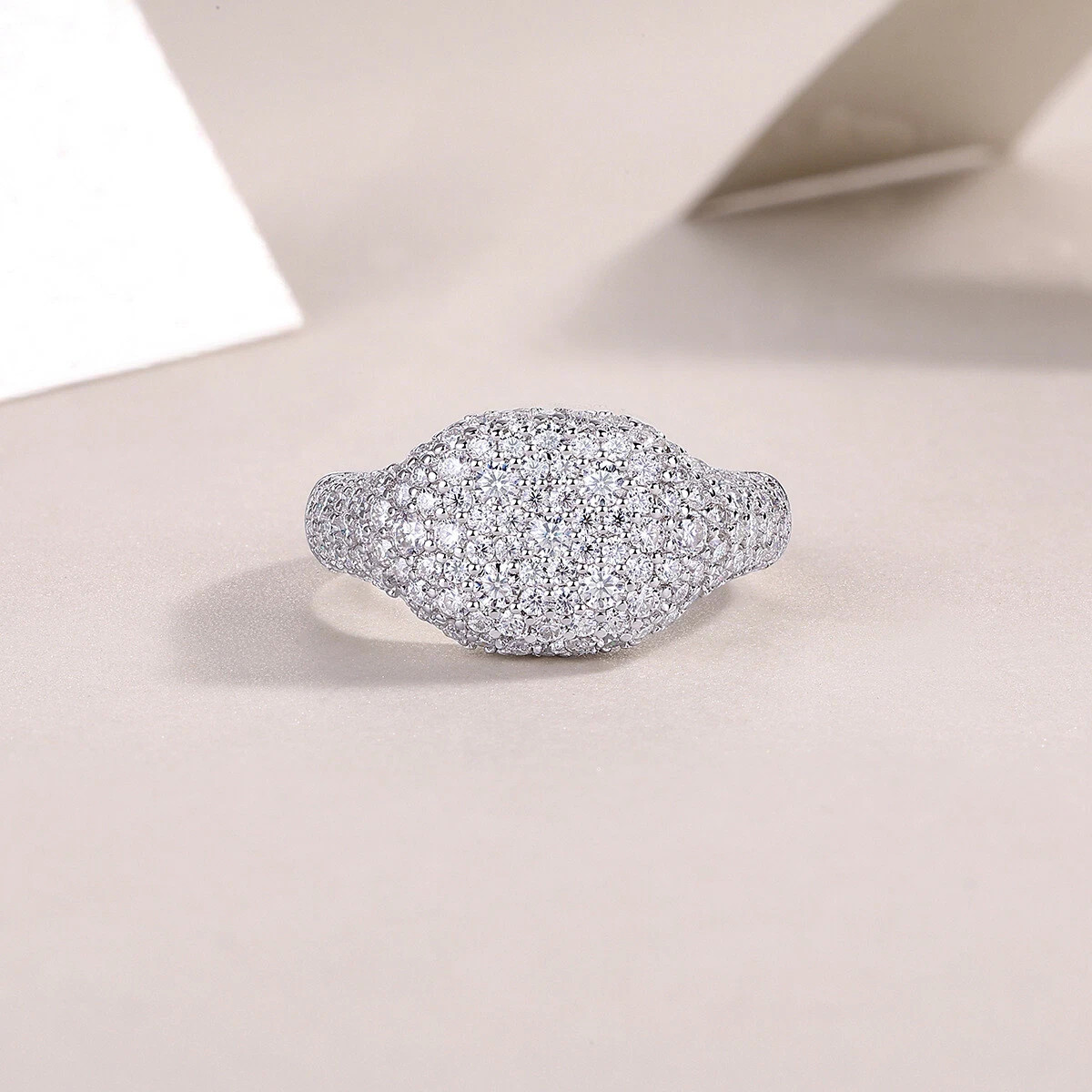 Natural Signet Ring 935 Arganitum Silver Pave Micro Set Dome Cocktail Band