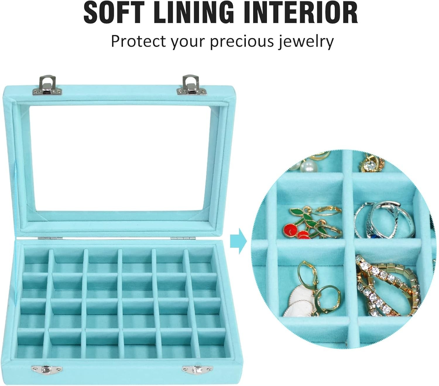 Velvet Jewelry Box 24 Grid Jewelry Ring Display Organiser Box Tray Holder Ear…