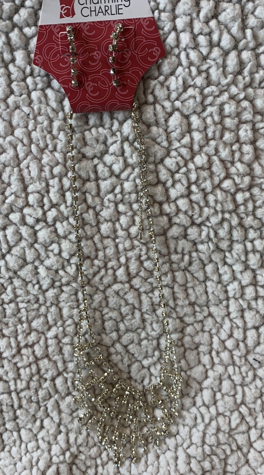 Charming Charlie Special Occasion Rhinestone Collar Necklace & Clip On Earrings