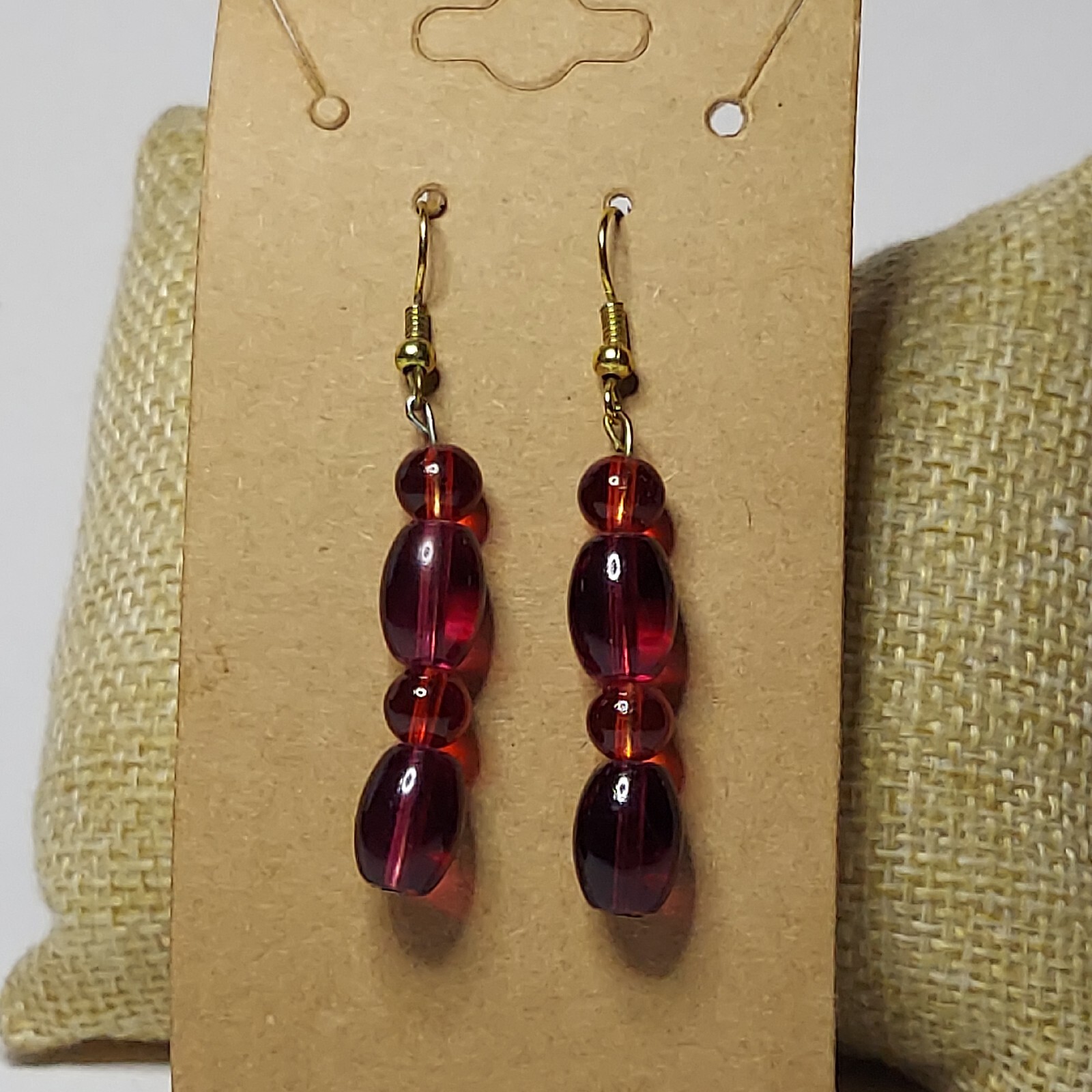 Dangle Drop beaded Earrings Hooks Red 2″