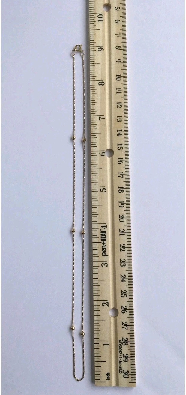 14K Solid Gold Italy Bead Station Chain Necklace 18.5” Twisted