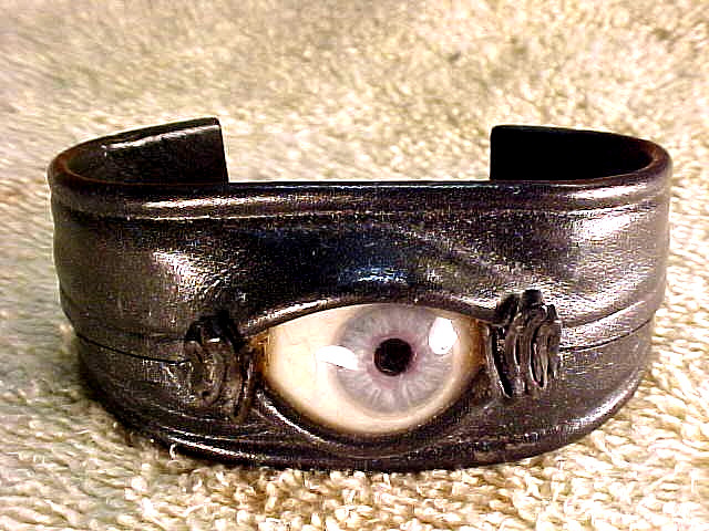 VINTAGE “ORIGINAL” 1970’s HIPPIE GLASS EYE LEATHER BRACELET PSYCHEDELIC ERA