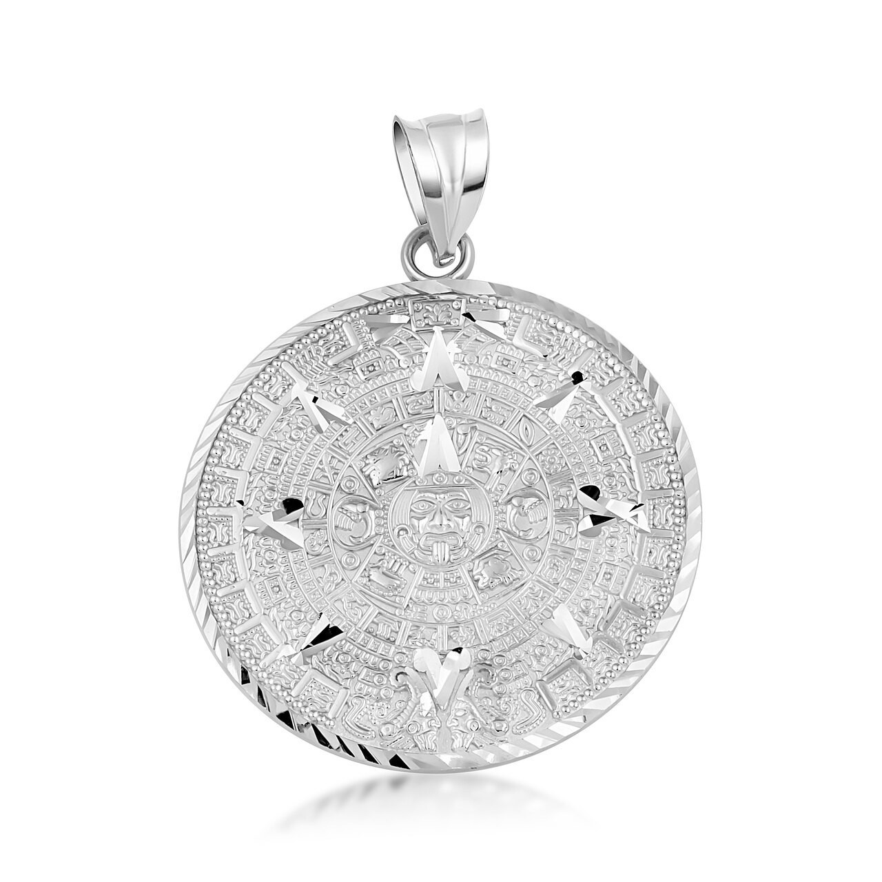 .925 Sterling Silver Aztec Calendar Pendant Necklace (Available in Size S/M/L)