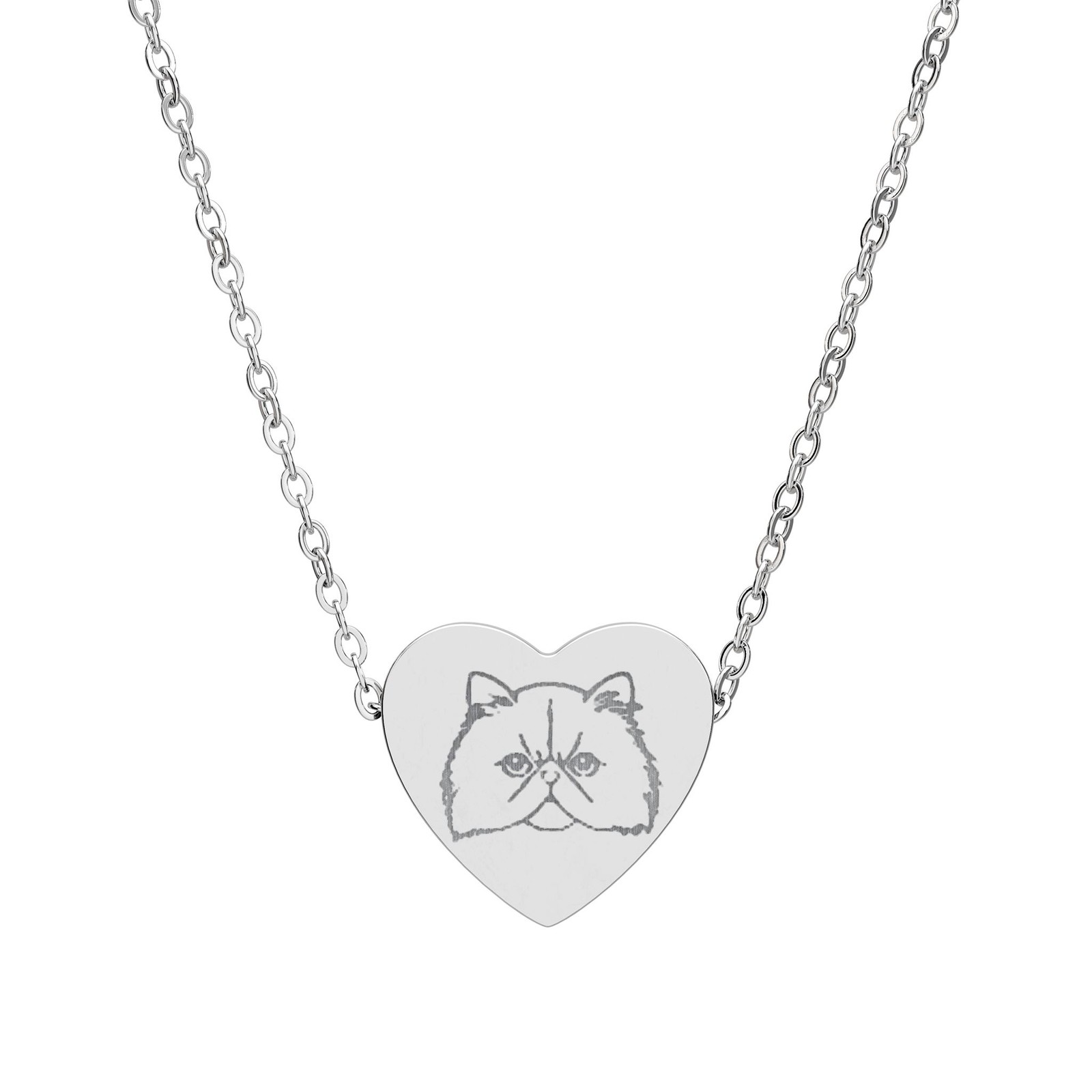 Persian Cat Engraved Heart Necklace