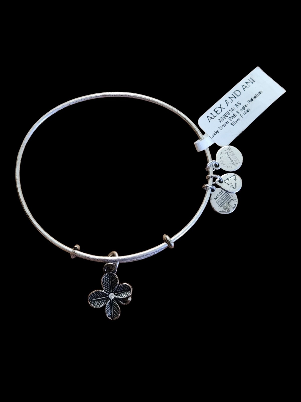NWT Alex And Ani Lucky Clover Rafaelian Silver Expandable Bangle Bracelet