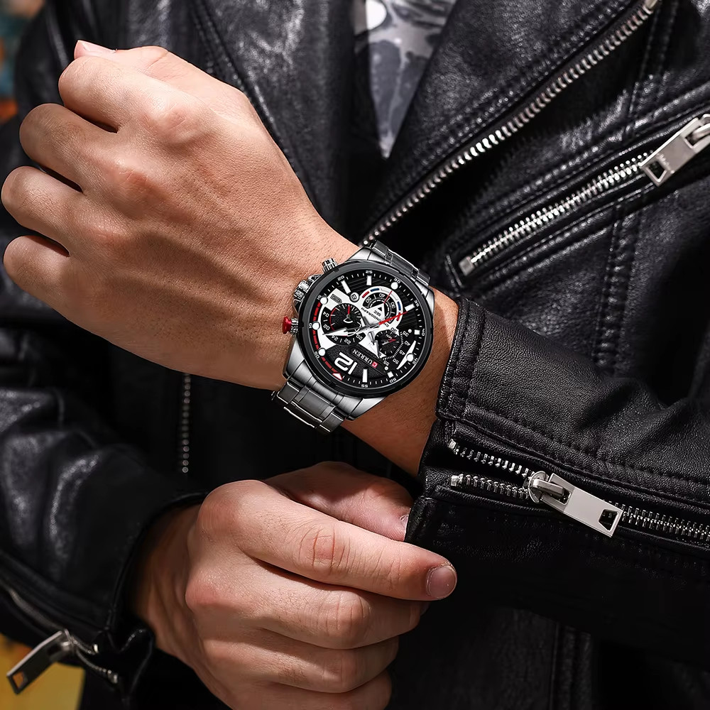 Men’s Casual Business Chronograph Watch Waterproof Stainless Steel Quartz