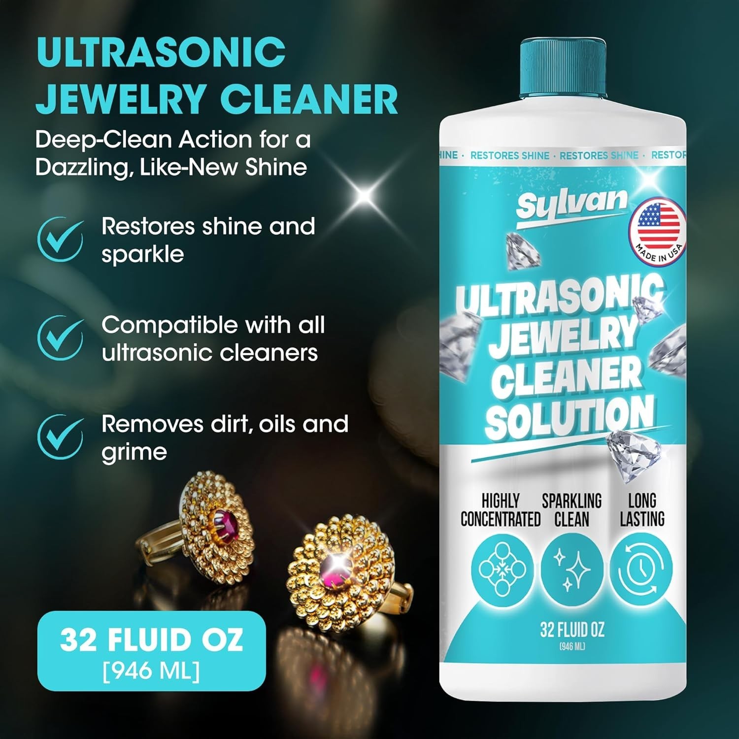 32 Oz Ultrasonic Jewelry Cleaner Solution Concentrate with Free Cloth
