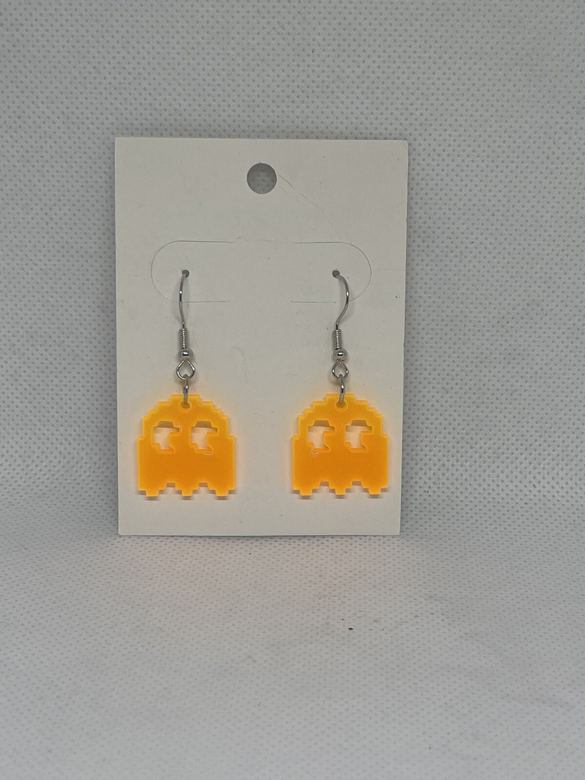 Pac man Ghost Clyde Neon Orange see-through Earrings – Plastic NEW