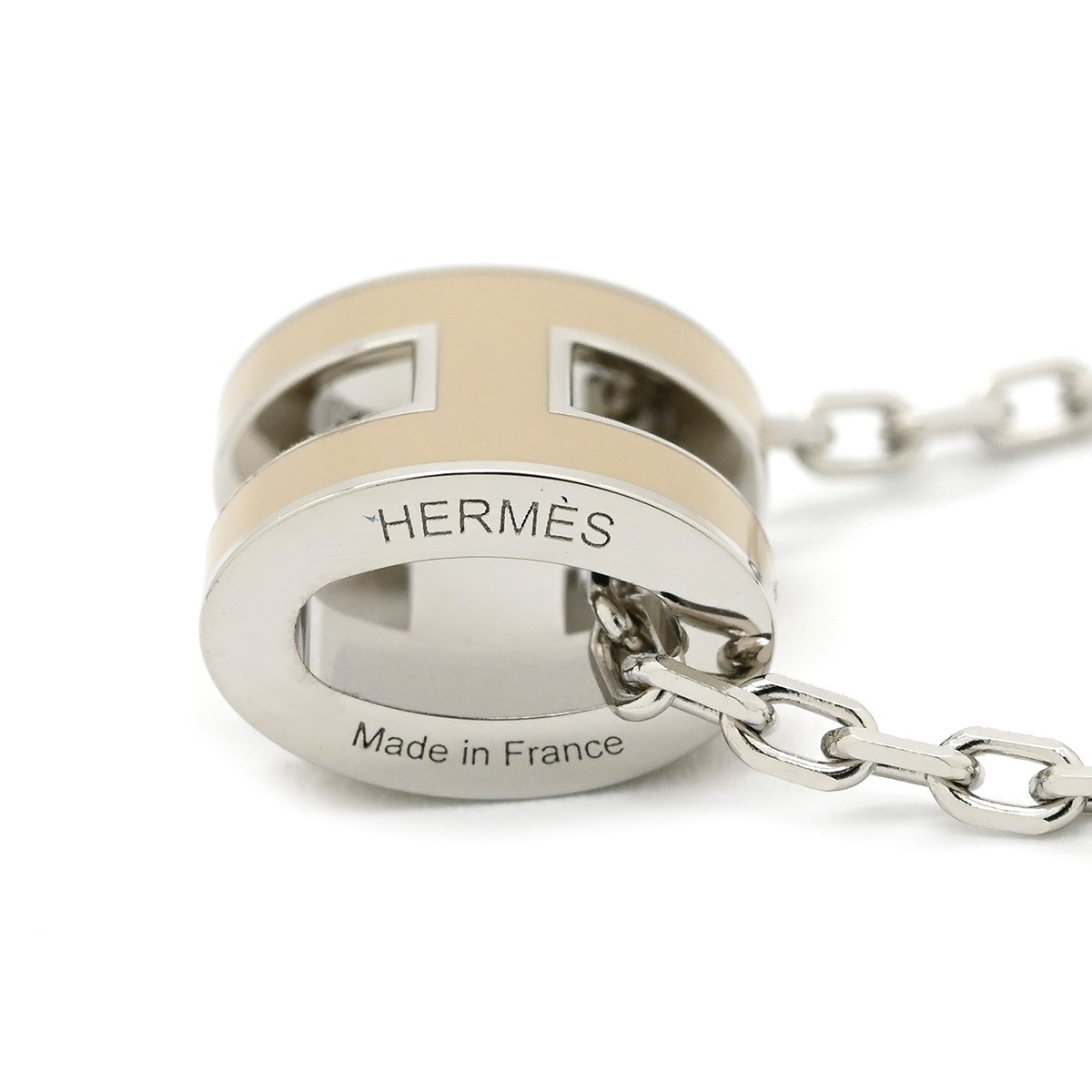 Hermès Pop H Pendant Mini Necklace Metal Beige Brown Lacquer Silver 39cm #M-196