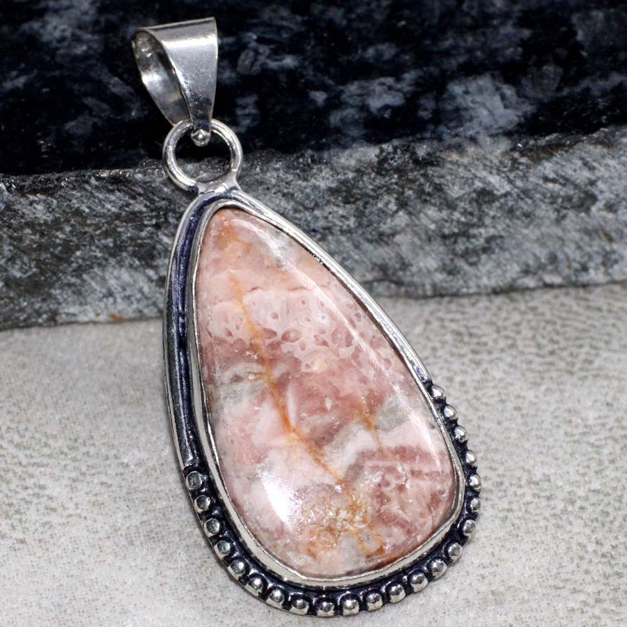 Rhodochrosite 925 Silver Plated Handmade Pendant 1.8″ New Arrival JW