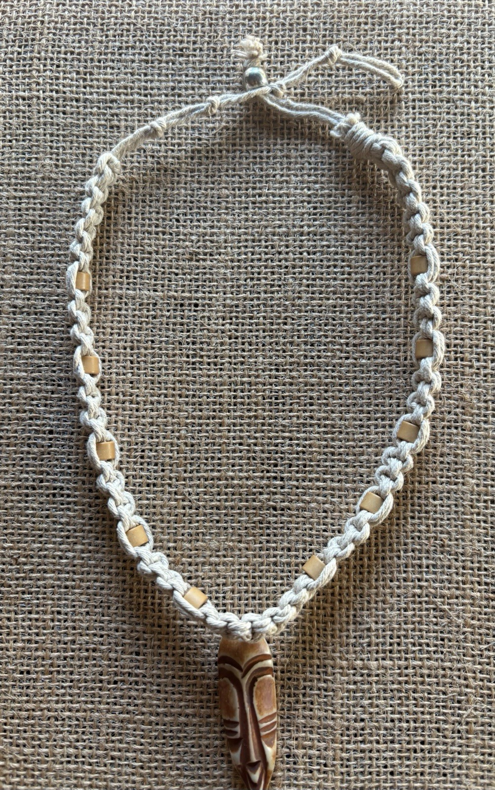 Wood Asymmetrical Charm Pendant Hemp Cord Choker Necklace Tribal Adjustable Tie