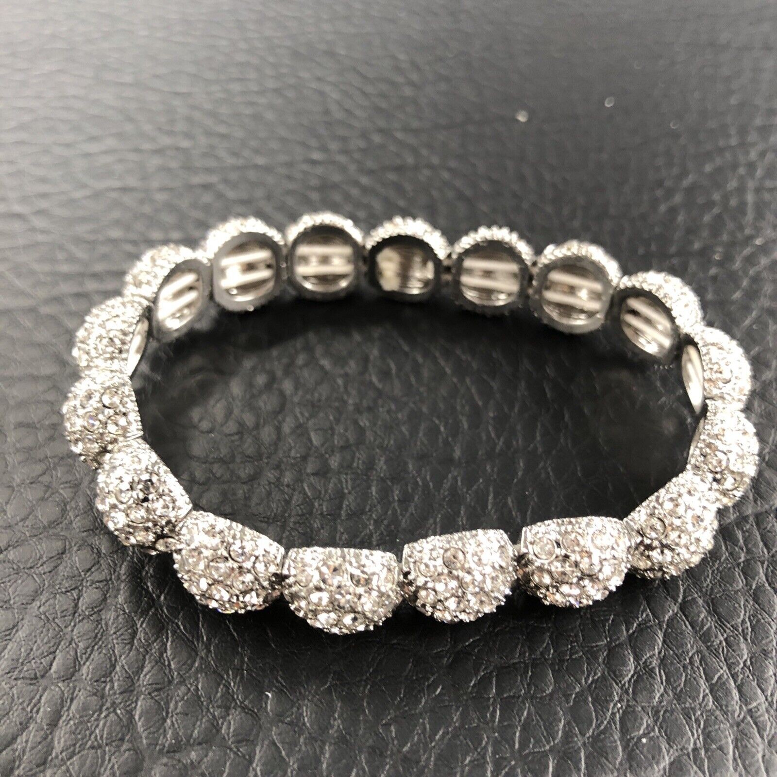 Rhinestone Stretch Bracelet Pave Crystal Snowball Bangle Adjustable 6.5 – 7.5 in