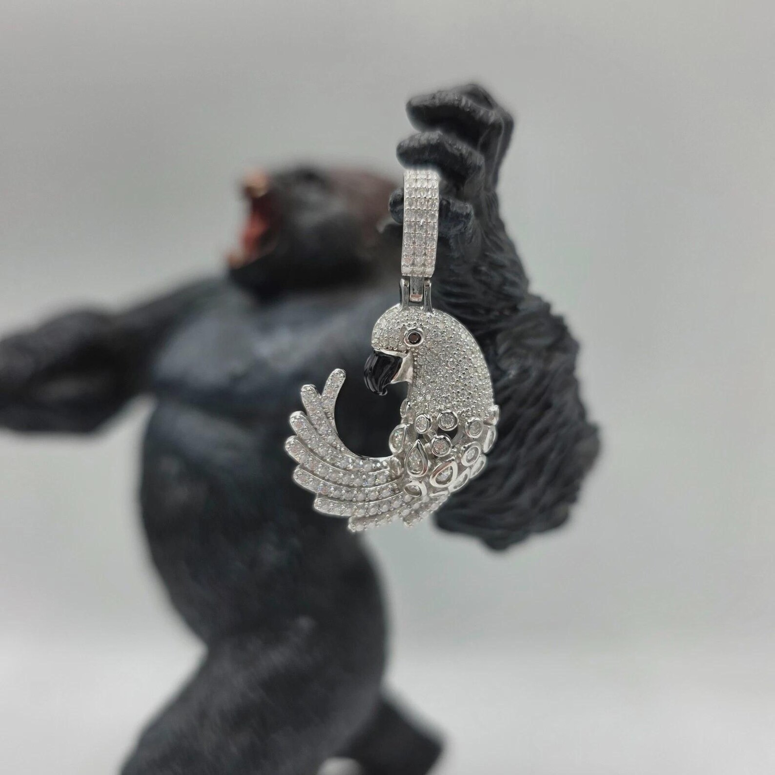 1.60 Ct Lab Created Moissanite Macaw Parrot Bird Pendant 14K White Gold Plated
