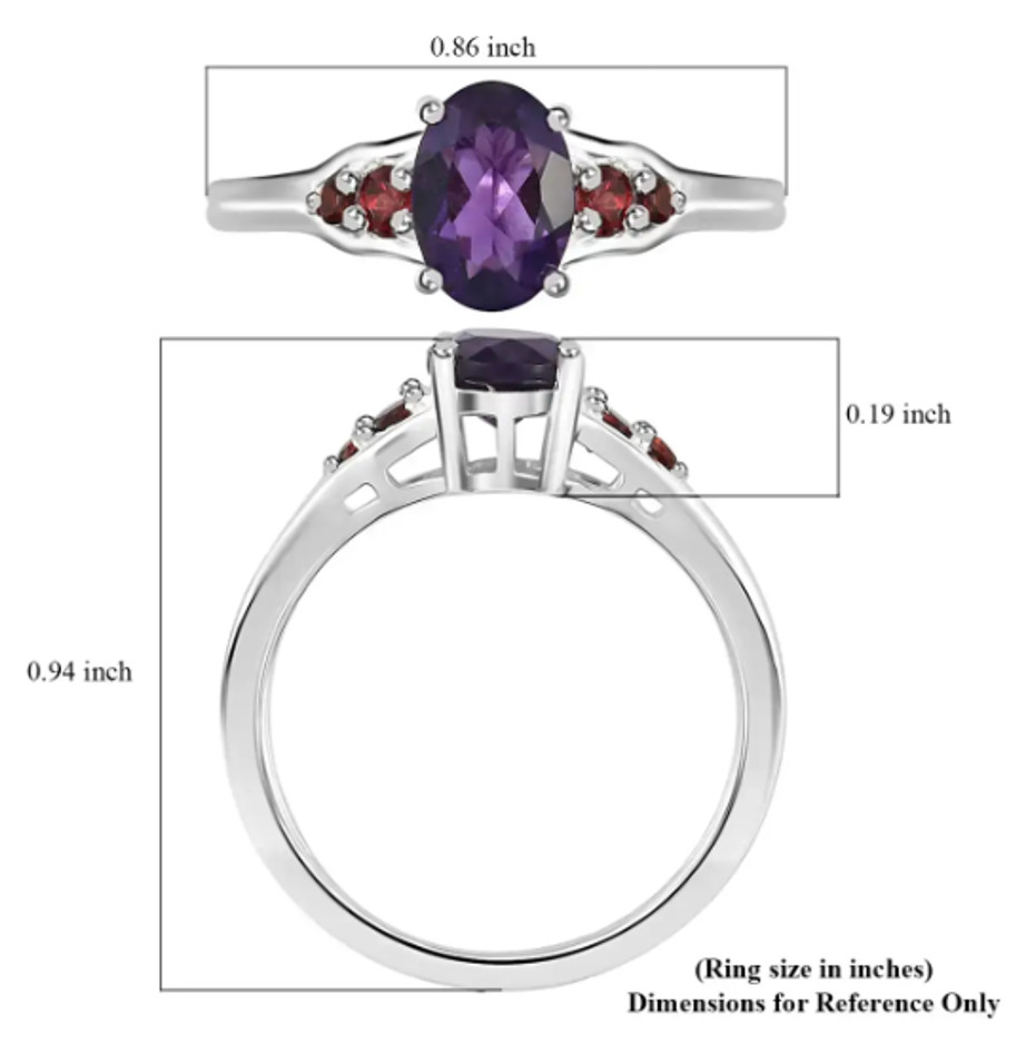 AMETHYST & MOZAMBIQUE GARNET In STERLING SILVER, ENGAGEMENT RING, SIZE 9.0