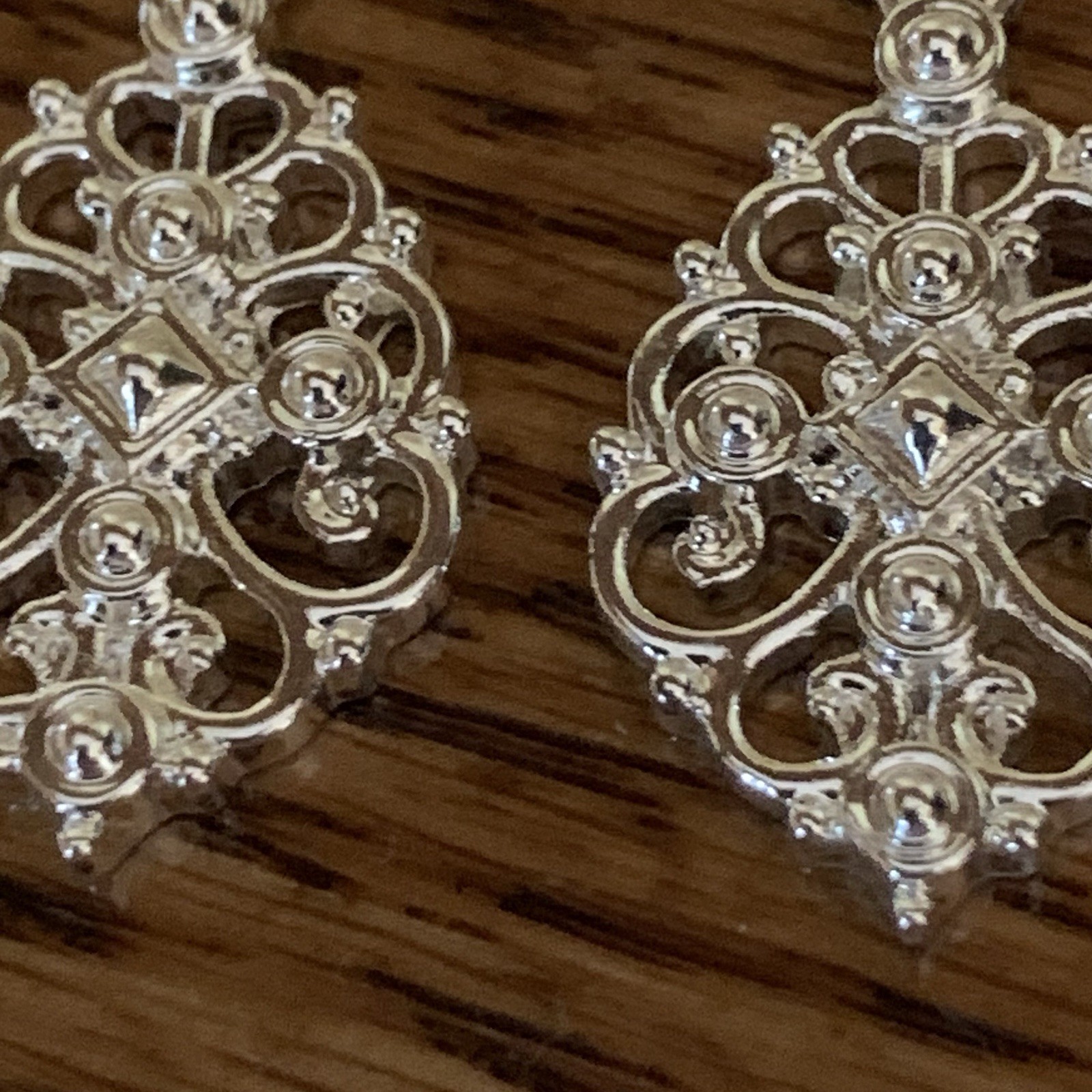 Chaps Silver Tone Ornate Filigree Dangle Hook Earrings, Nickel Free NWT