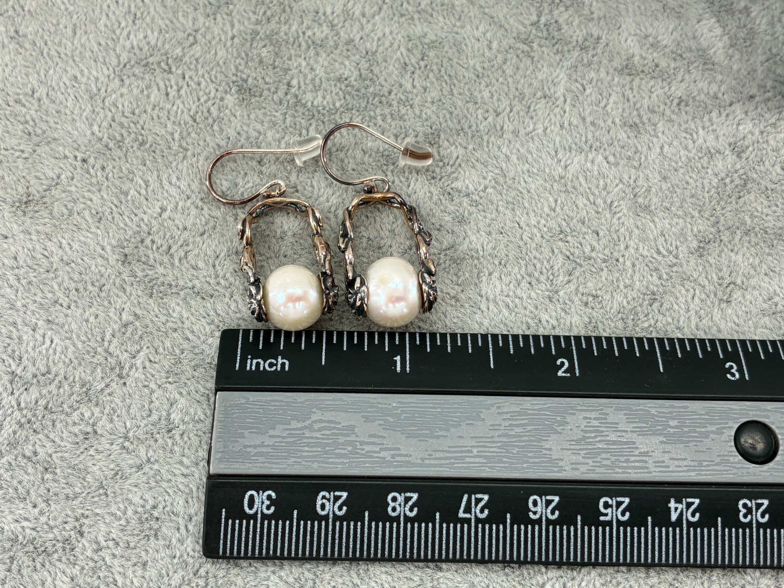 Or Paz White Cream Pearl Sterling Silver French Hook Floral Earrings Oxidized