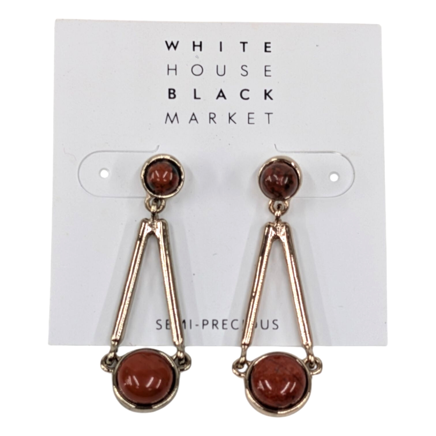 WHBM Rosso Bead Dangle Earrings Womens Gold Tone Brick Red Stone Semi Precious