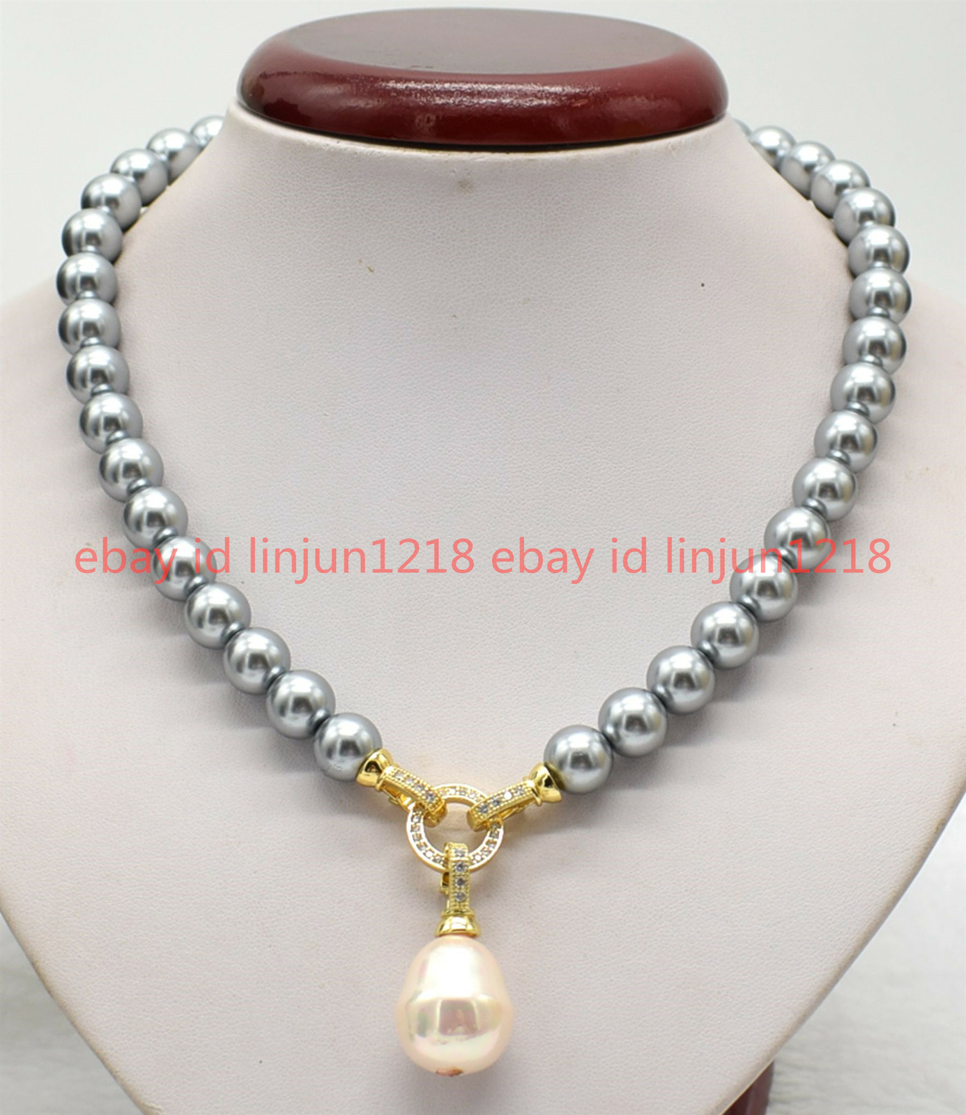 Fashion 10mm Gold Black White Sea South Shell Pearl Pendants Necklace 18”