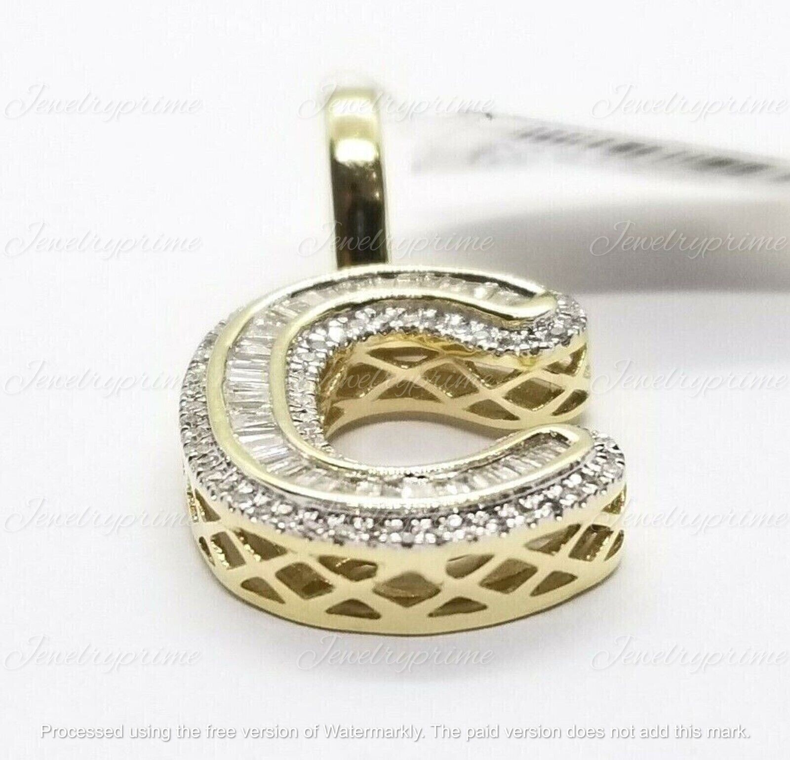 3Ct Lab Created Diamond Initial Alphabet Letter C Pendant 14K Yellow Gold Plated