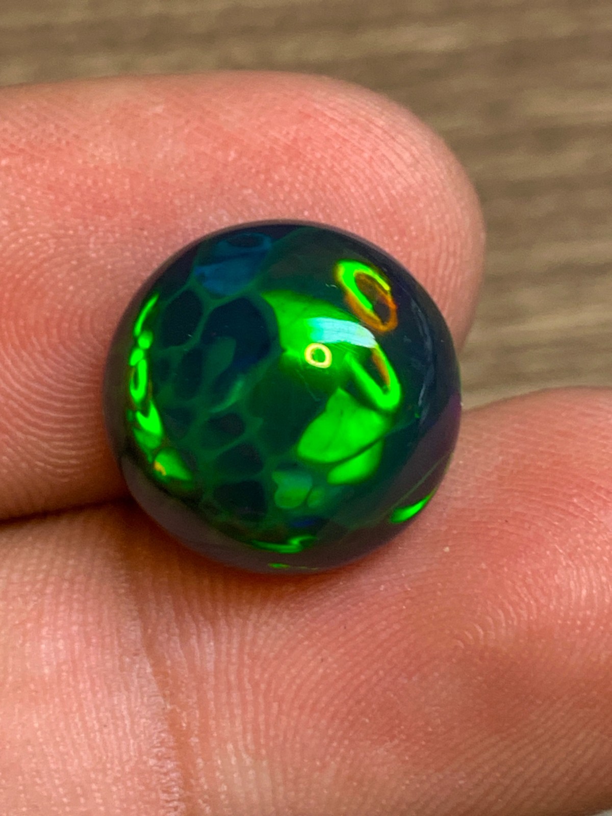 Ethiopian Opal Gemstone 5.15 Carat Round Cabochon Honeycomb Black Welo Loose Gem