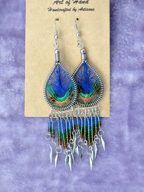 Tear Drop Dream Catcher Earrings with Seed Bead Dangles, New
