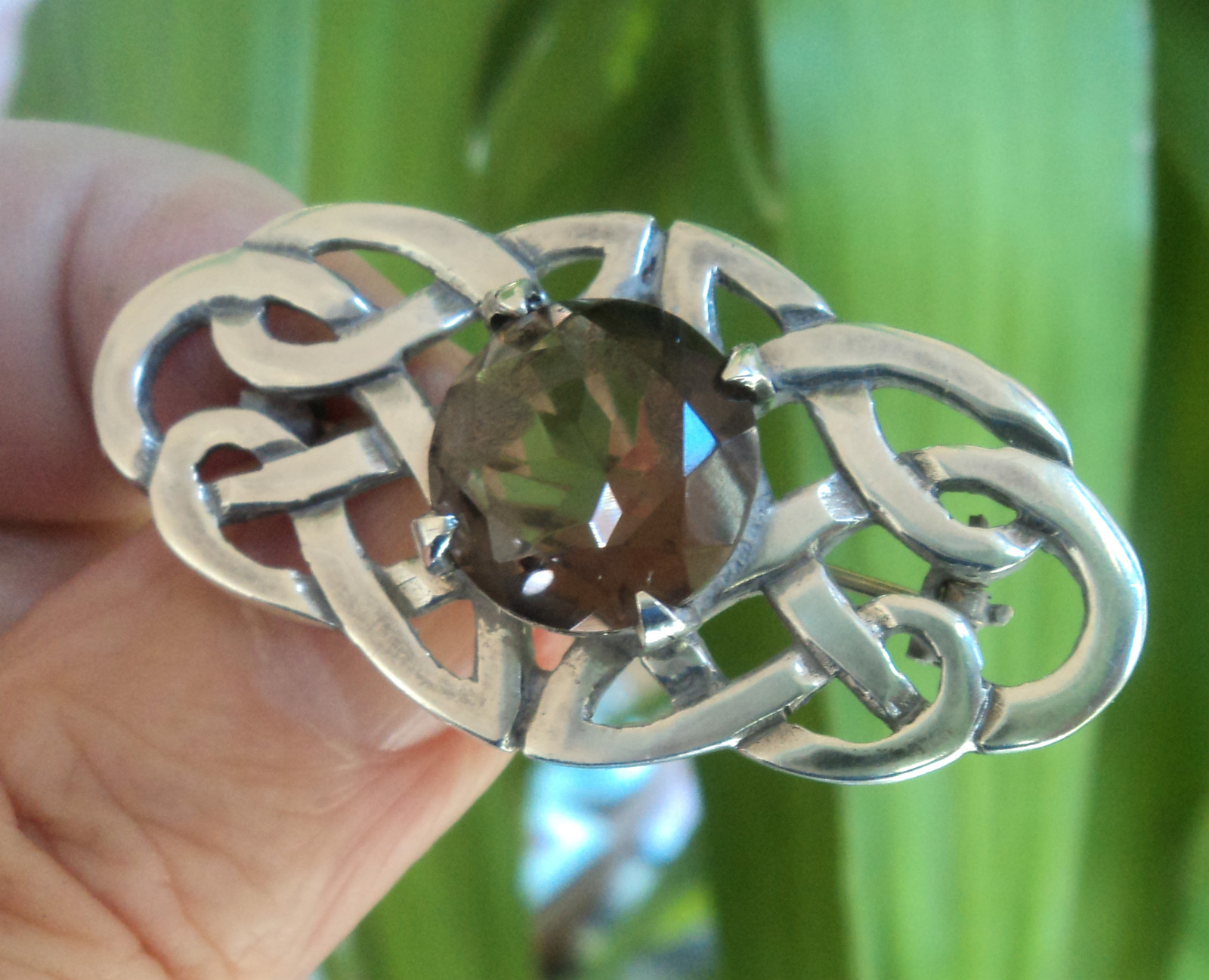 Scottish Silver Smokey Quartz Celtic Brooch – John Fraser of inverness h/m 1995