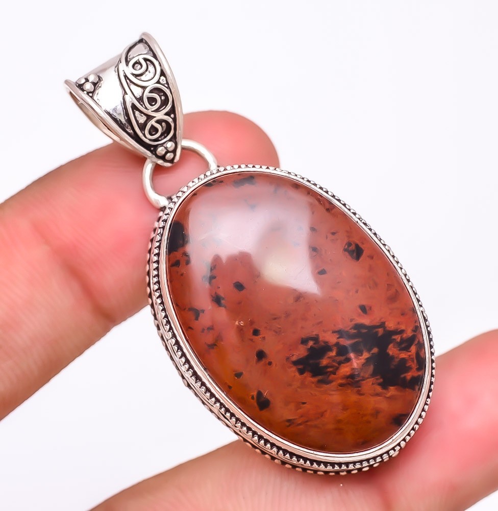 Natural Mahogany Obsidian Gemstone 925 Silver Plated Jewelry Pendant 2.0″ M448