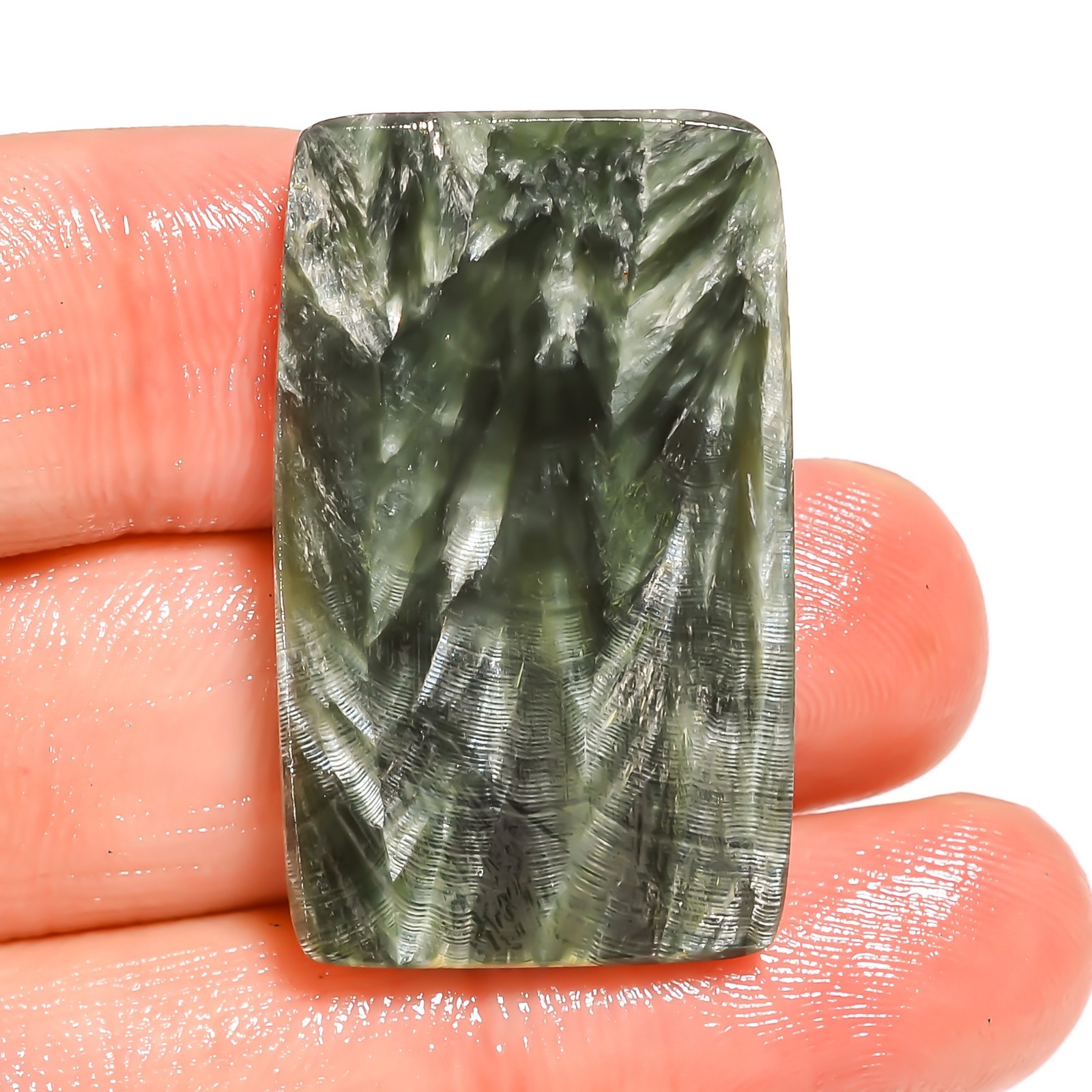 Green Seraphinite Cushion Shape Cabochon Natural Loose Stone 34.35 Cts 20x33x5mm