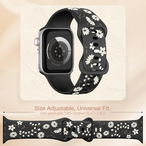 Floral Engraved Band Compatible with 38mm/40mm/41mm/(42mm-Series 11 10) Black
