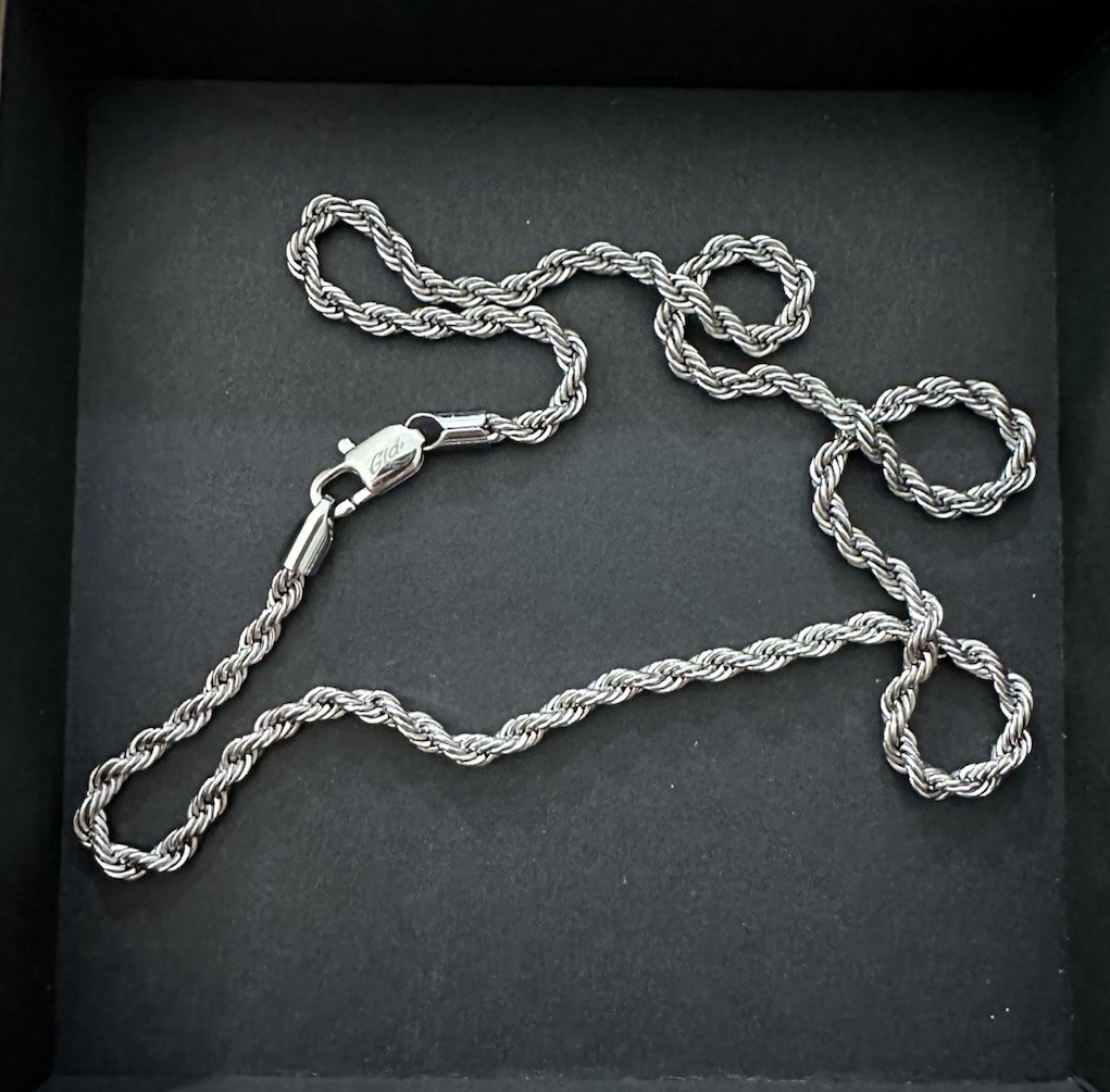 GLD 4mm Rope Chain Necklace 20in White Gold Lobster Clasp