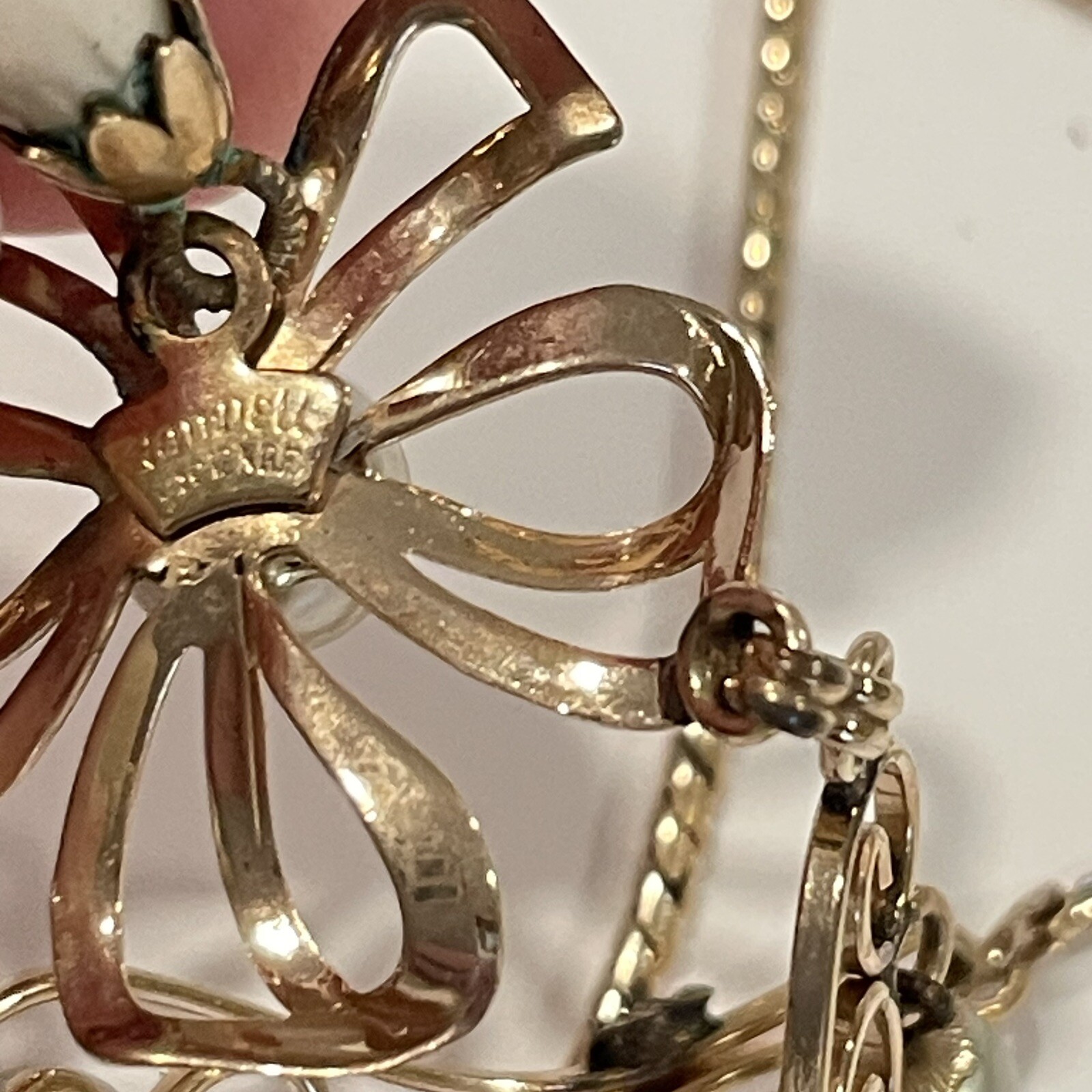 Vintage Van Dell 12k Gold Filled Bow Necklace And Earrings Set Pearls
