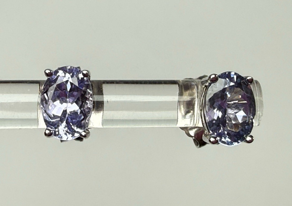 Sterling Silver Oval Faceted Tanzanite Stud Earrings BBJ 6.9mm Purple