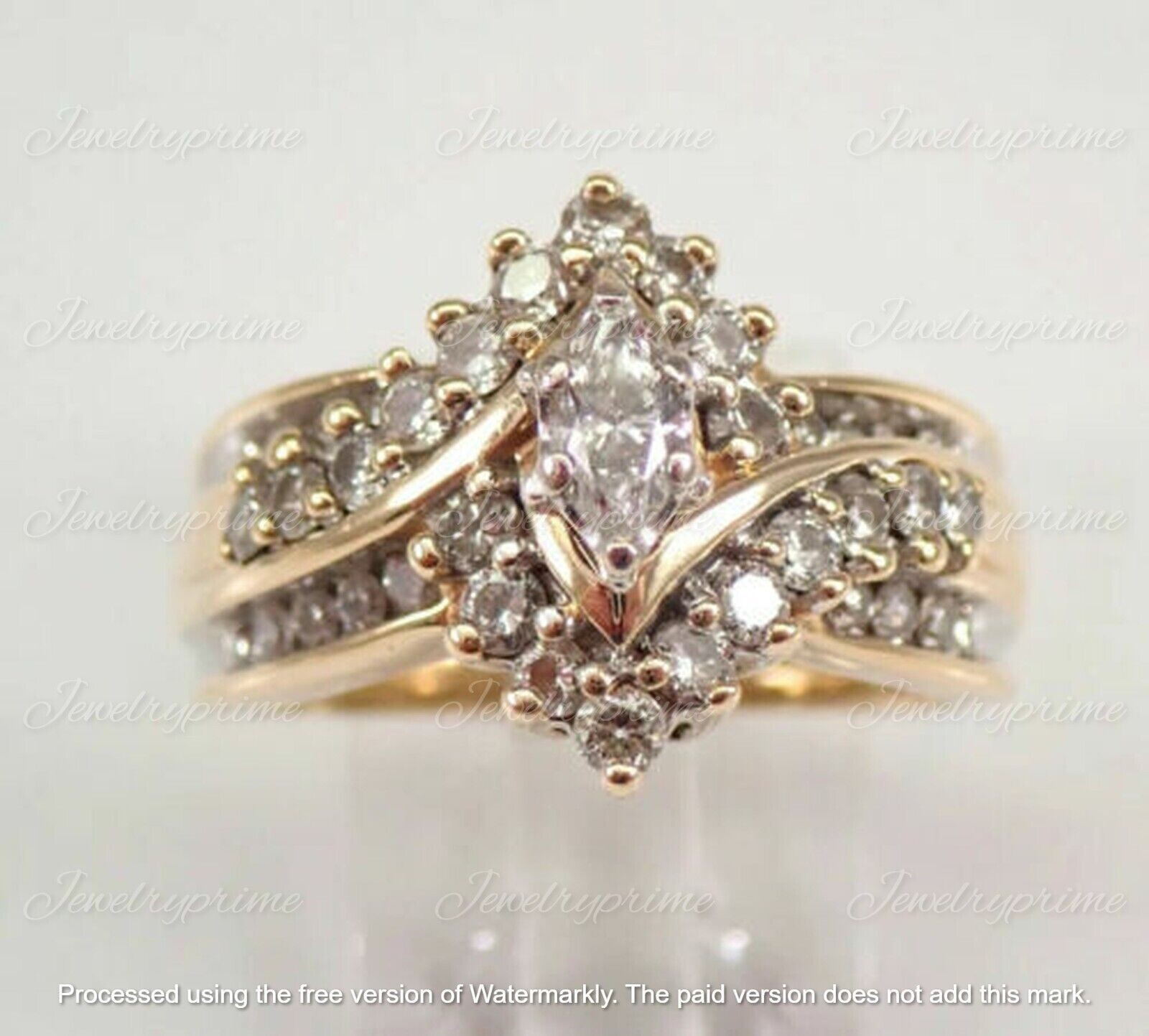 2.10 Ct Marquise Cut Lab-Created Diamond Engagement Ring 14K Yellow Gold Filled