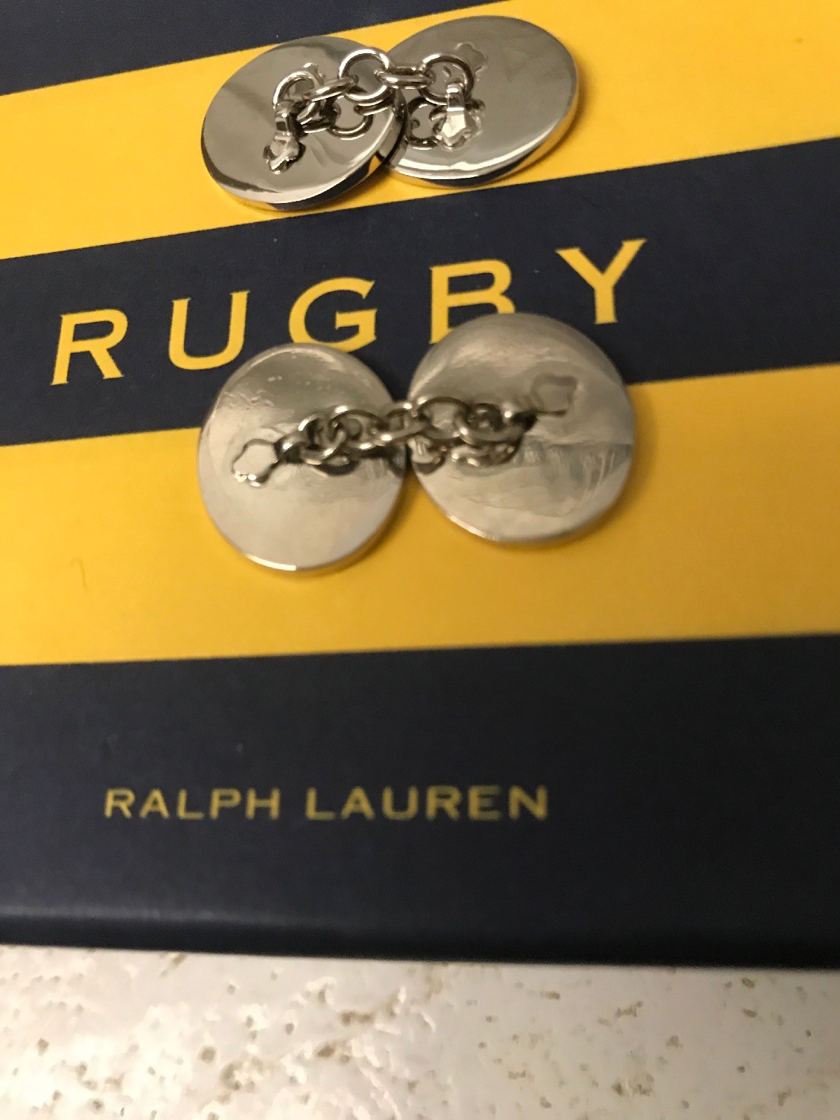 Polo Ralph Lauren Rugby Men Vintage Inspired Collegiate Rose Cufflink Red Silver