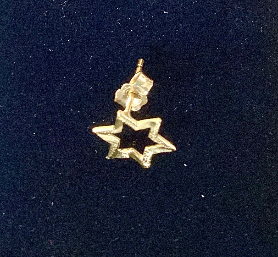 NWOT 10 KT Stamped Single Diamond Cut Star Stud For Pierced Ear Unisex