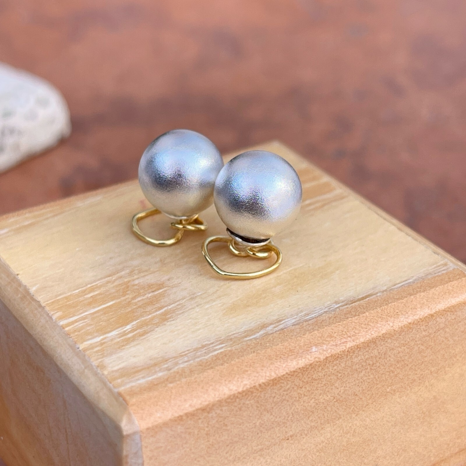 Sterling Silver Matte Ball + Gold-Tone Heart Double-Ended Ball Post Earrings NEW
