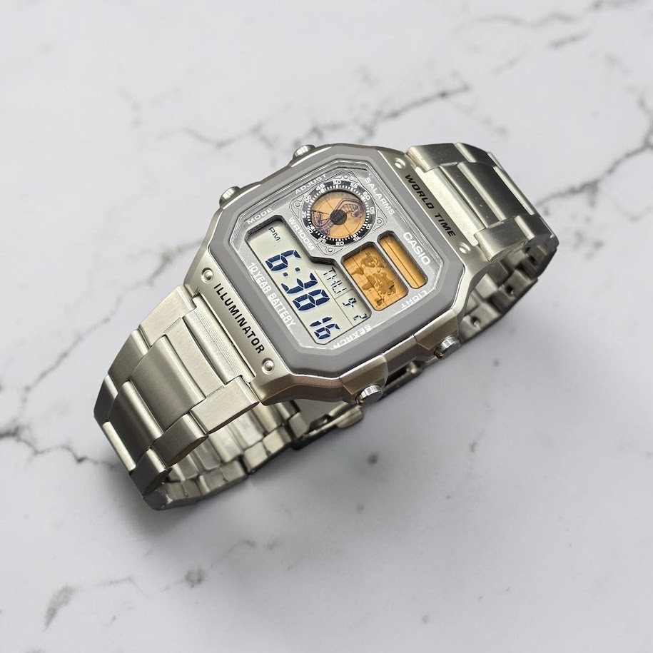 Silver CASIO AE-1200WHD. Royale Watch Mod. Shelby Cobra Gold Filter