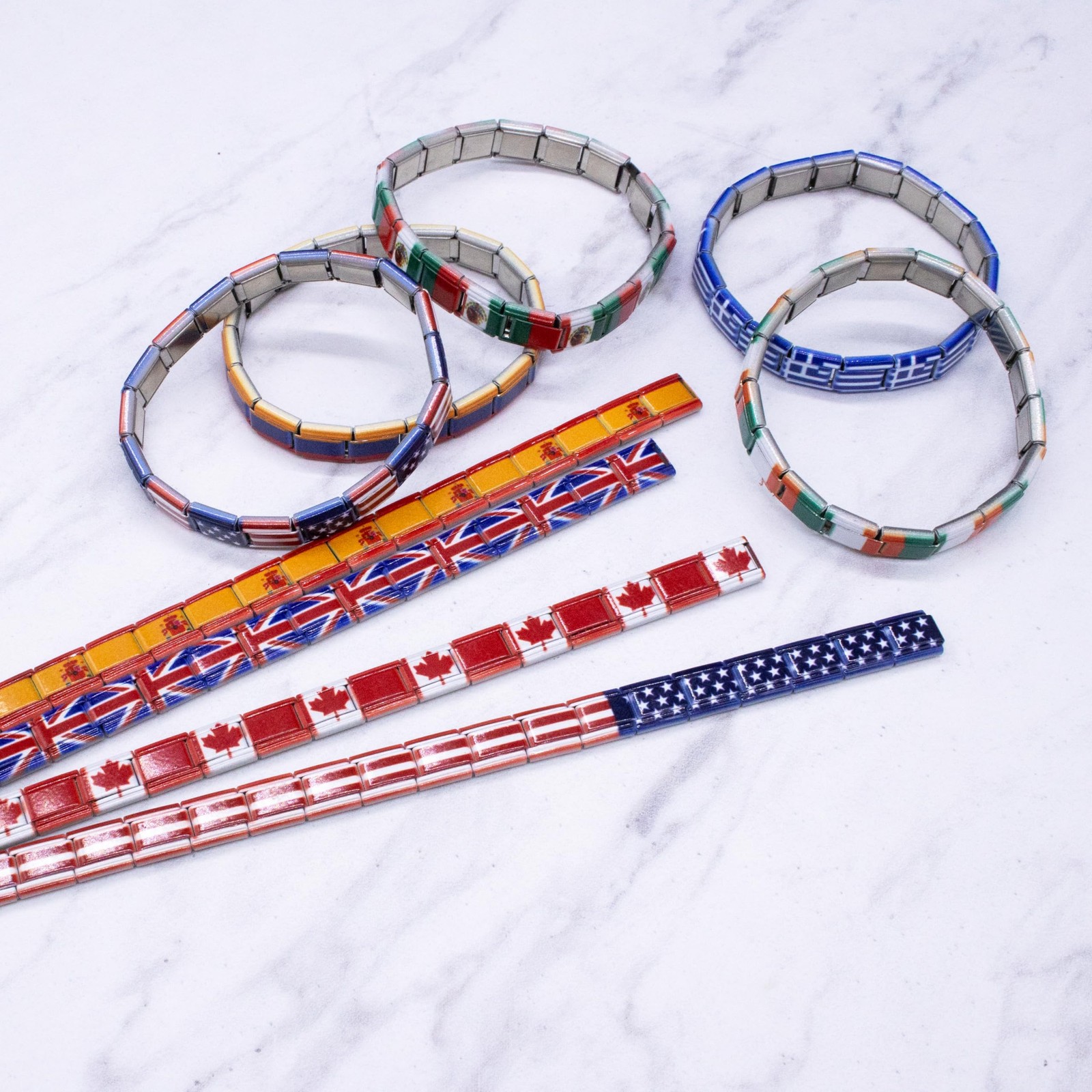 Italian Charm Bracelet, 9Mm Stainless Steel Flag Charms Link Bracelets for Women