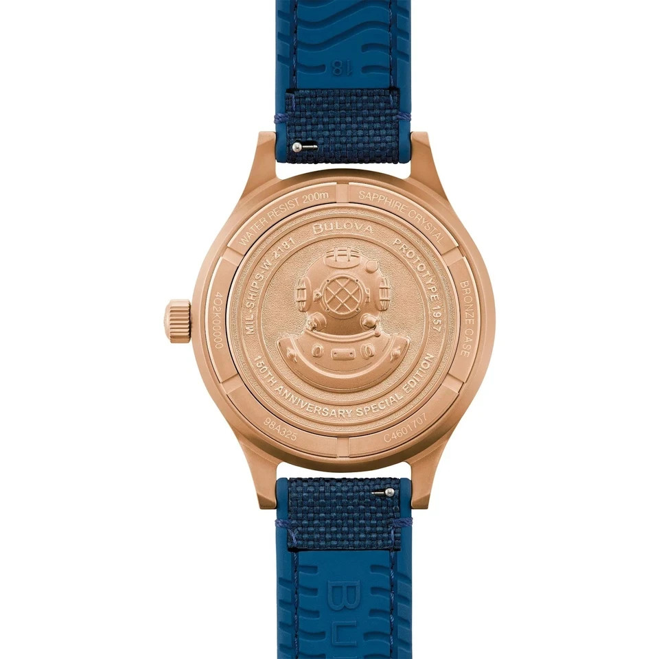 Bulova MIL-SHIPS 98A325 Automatic Blue Dial Bronze Case CORDURA Strap Men Watch