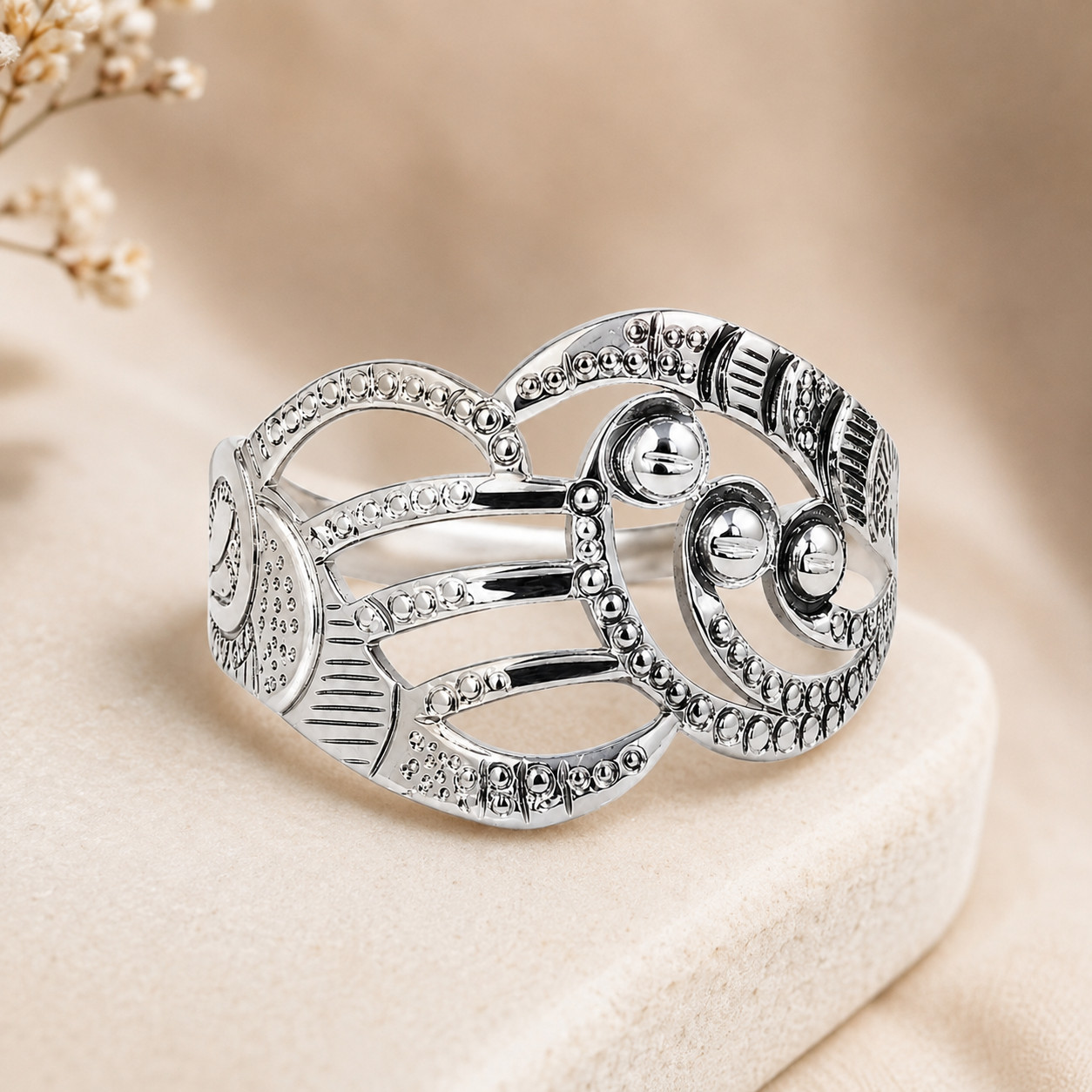 925 Sterling Silver Statement Ring Wide Band Openwork Chunky Cocktail Ring
