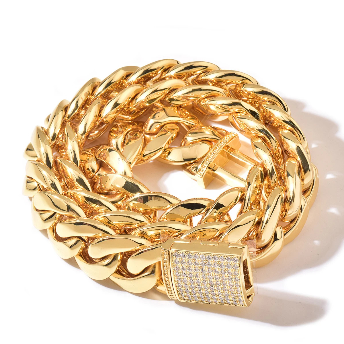 Gold Color Cuban Link Chain Necklace Heavy Copper Hip Hop Box Clasp Unisex NEW