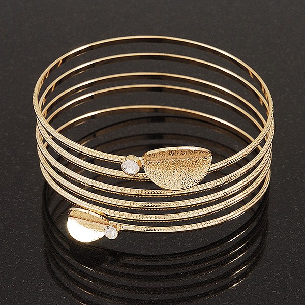 Crystal Leaf Armlet Bangle In Gold Tone up to 28cm upper arm