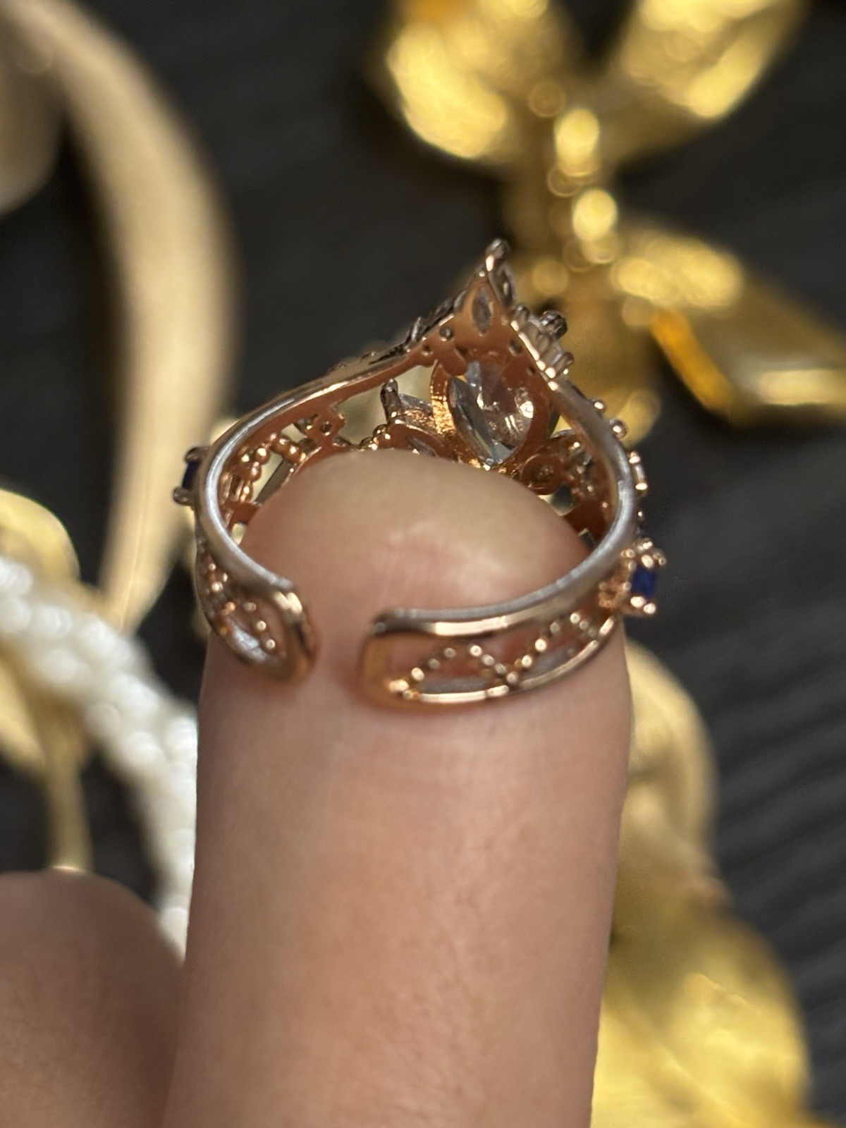Ring Rose Gold Tone Open Band Blue Accent Fashion Ring