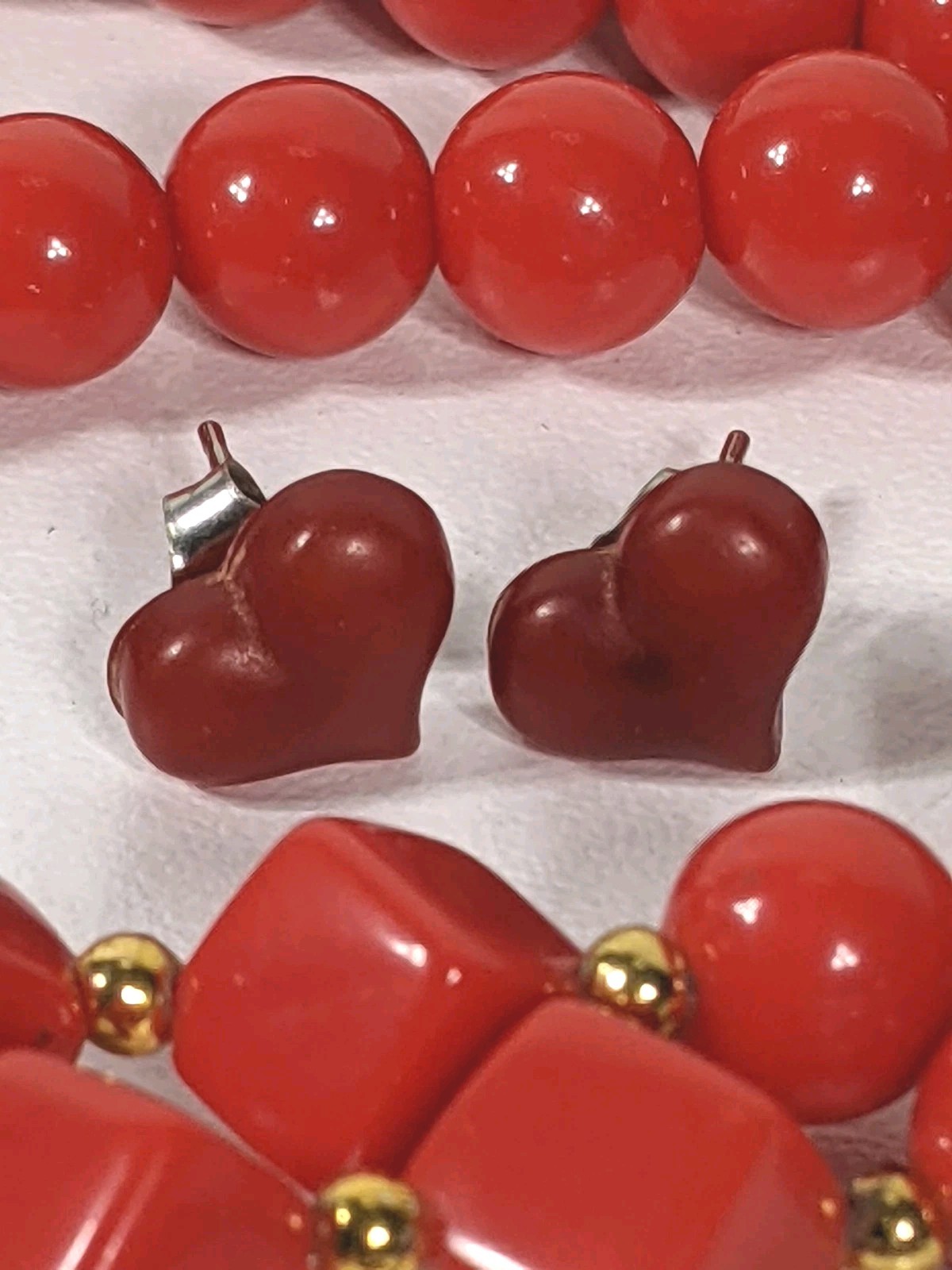 Red Jewelry Lot Necklaces Earrings Charms One Trifari & Unbranded All Vintage 8p