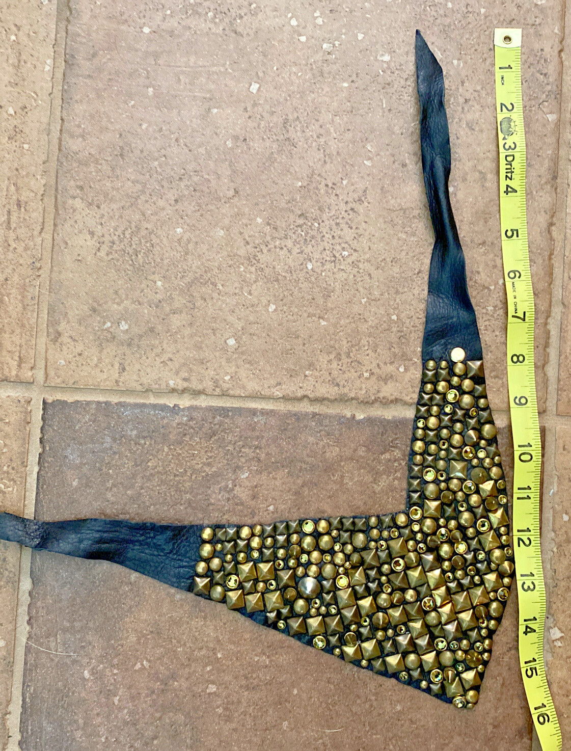 Nicolina Royale VIntage Leather Studded Bandana Collar Gold Gothic Punk Rocker