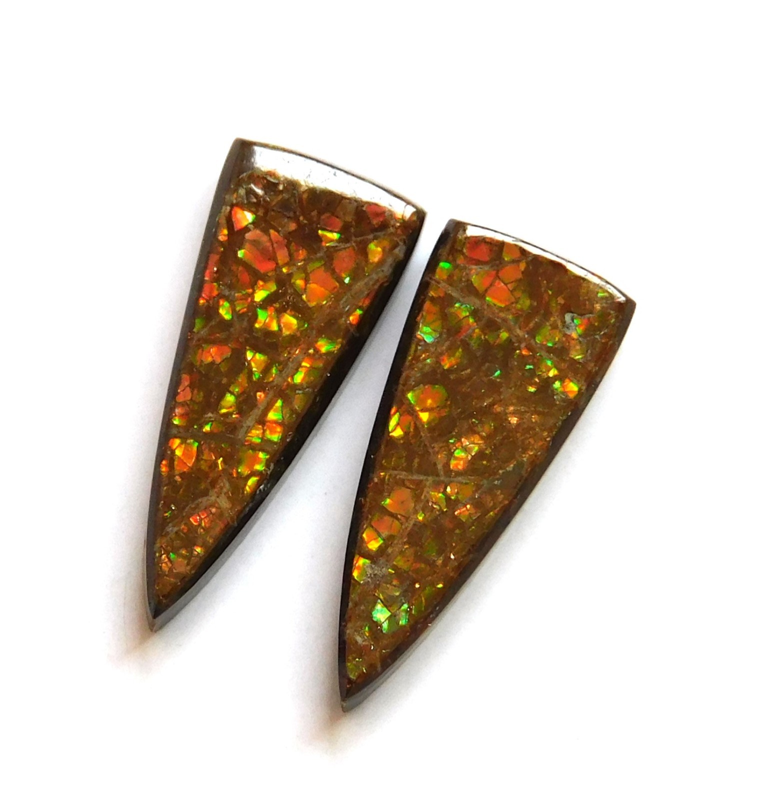13.90 Cts Natural Ammolite (21.2mm X8.8 mm each) Loose Cabochon Match Pair NG04