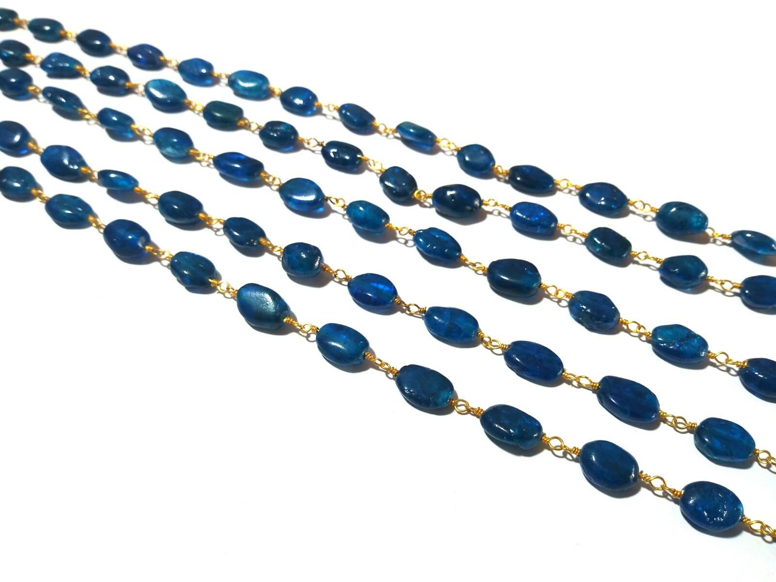 10 Feet Neon Apatite Coated 6×9-7x10mm Rosary Beaded Chain 24k Gold Plated Wire