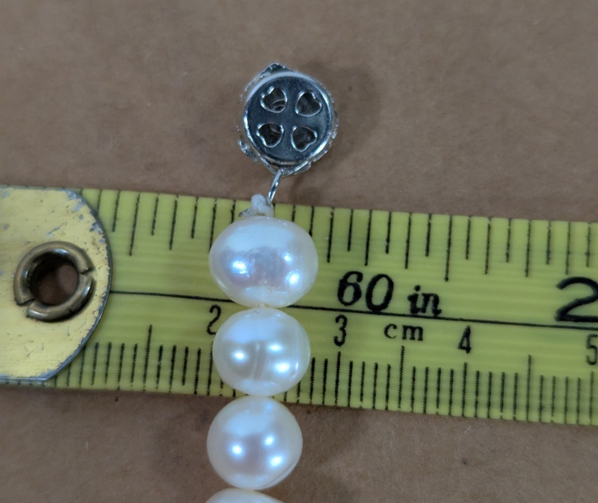 Vintage Genuine Pearl Necklace w/ Silver Rose Clasp Classic Elegant 15.5″