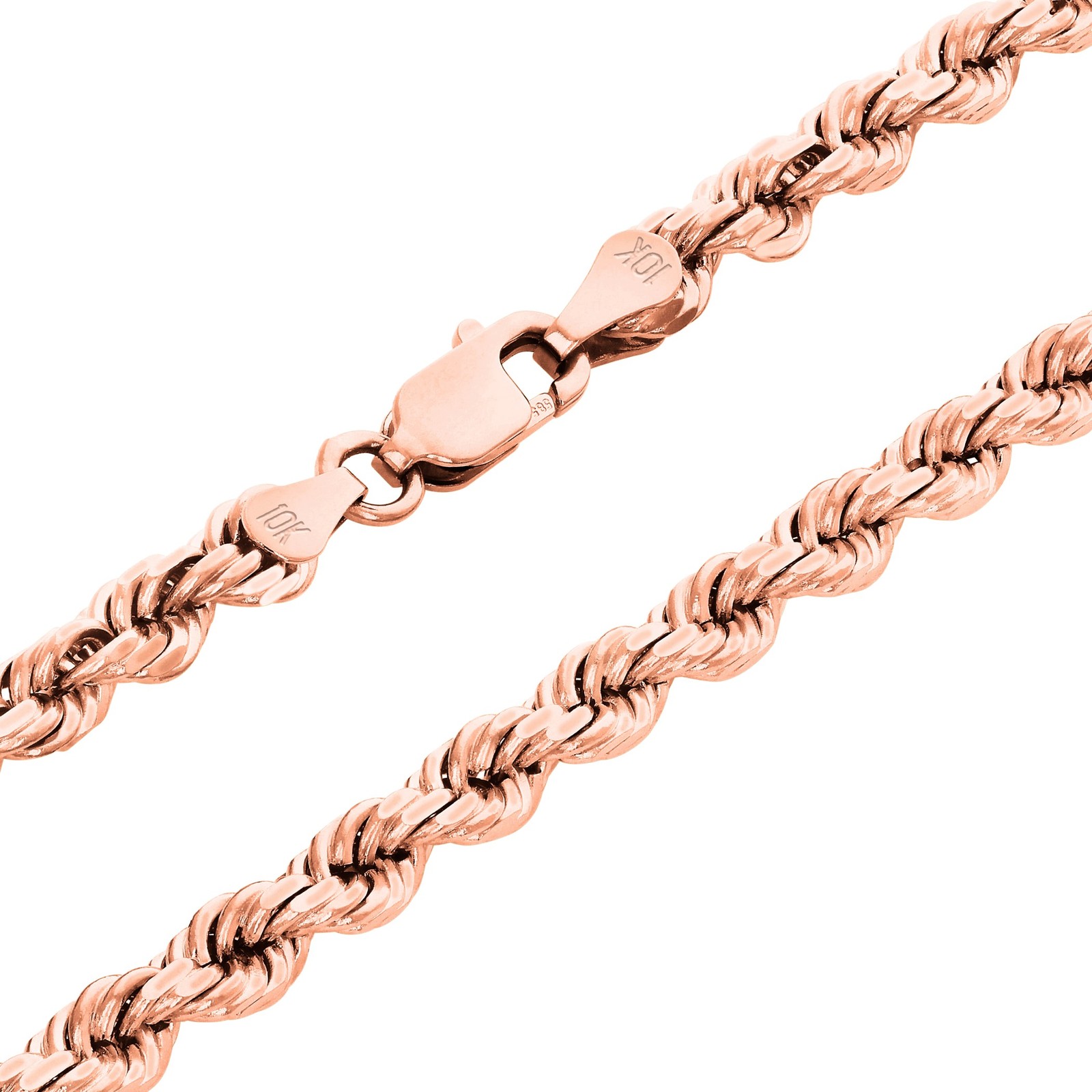 10K Rose Gold 4mm Diamond Cut Rope Chain Pendant Necklace Mens Women 16″- 30″