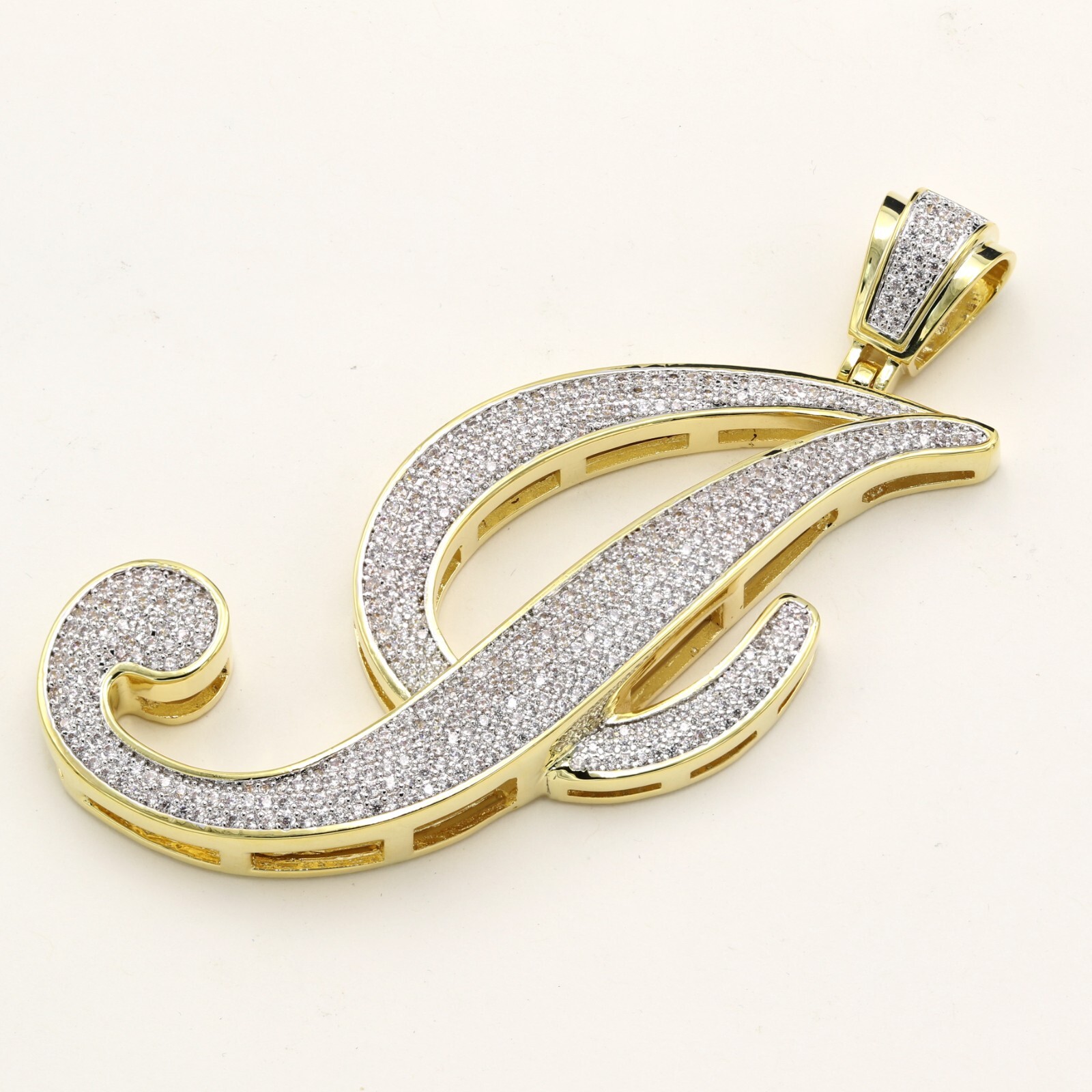 14K Gold Plated Cubic Zirconia Prong Pave Setting Man’s Initial Pendant